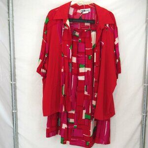 Dena Lauren Women's Vntg Two Piece Skirt Set Red with Geometric Design Size 2X